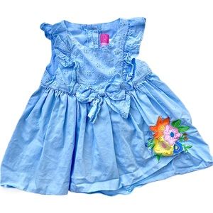 Sweet Blue Eyelet Dress with Floral Appliqué and Matching Diaper Cover